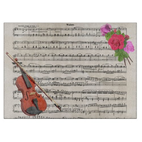 Violin and Roses Vintage Sheet Music Design Cutting Board