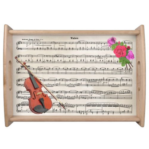 Violin and Roses Vintage Sheet Music Design Serving Tray