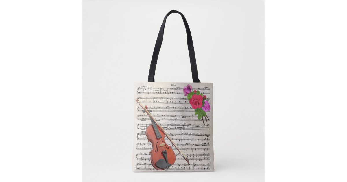Violin and Roses Vintage Sheet Music Design Tote Bag | 0