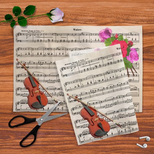 Violin and Roses Vintage Sheet Music Tissue Paper