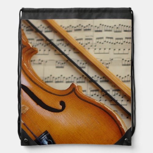 Violin and Sheet Music Drawstring Bag