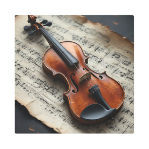 Violin and Sheet Music Metal Print