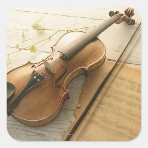 Violin and Sheet Music Square Sticker