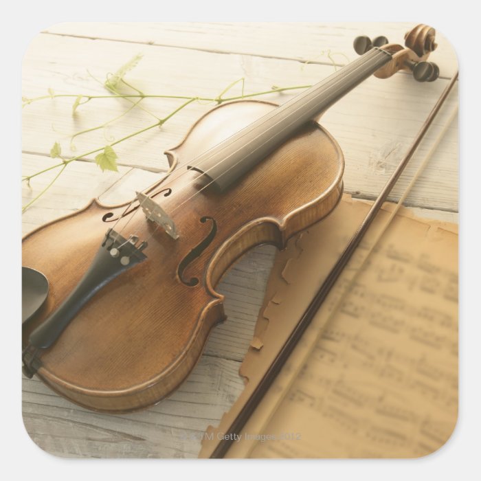 Violin and Sheet Music Square Stickers