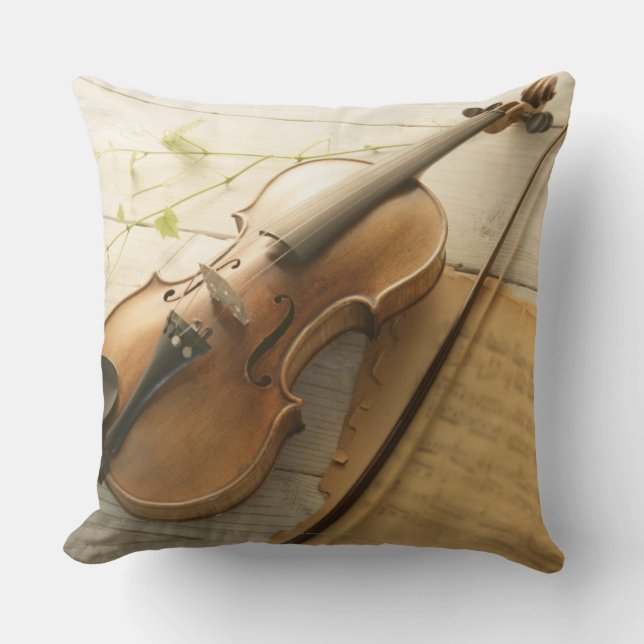 Violin and Sheet Music Throw Pillow (Front)