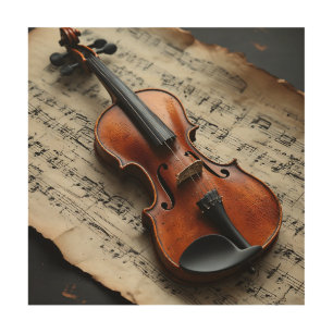 Violin and Sheet Music Wood Wall Art