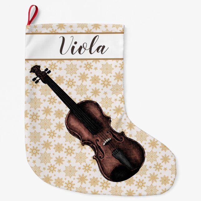 Violin and Snowflakes Large Christmas Stocking (Front)