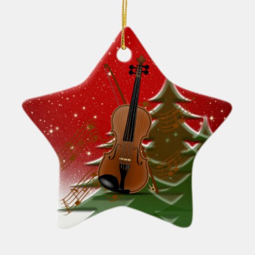 Violin at Christmas Ceramic Ornament