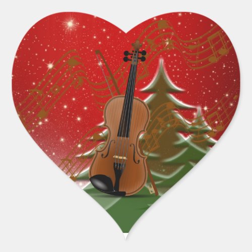Violin at Christmas Heart Sticker