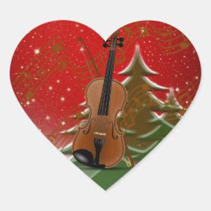 Violin at Christmas Heart Sticker