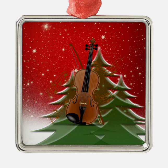 Violin at Christmas, Metal Ornament (Front)