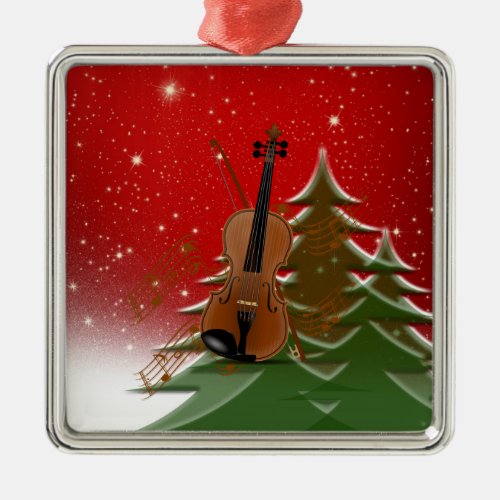Violin at Christmas Metal Ornament