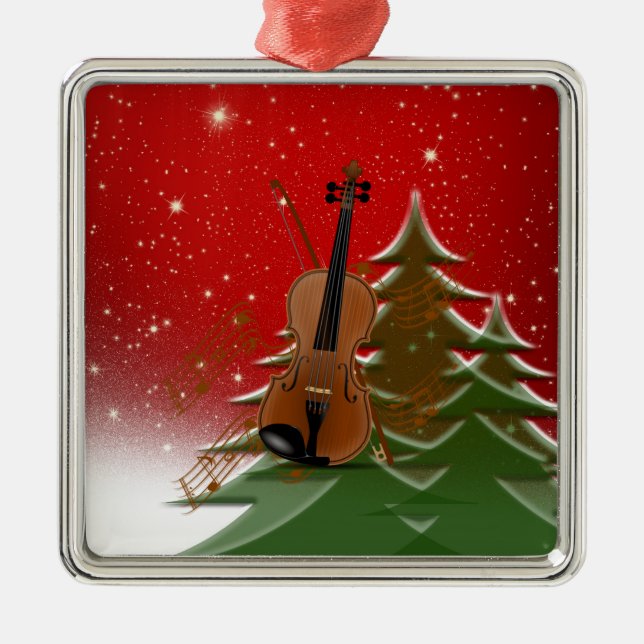 Violin at Christmas Metal Ornament (Front)