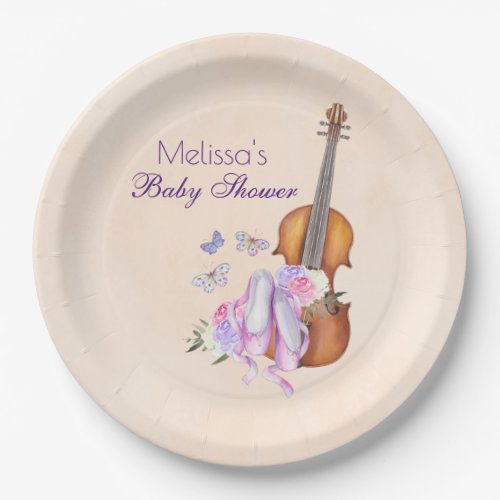 Violin Ballet Shoes and Butterflies Baby Shower Paper Plates