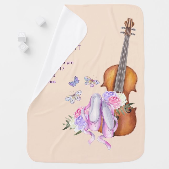 Violin, Ballet Shoes and Butterflies Baby's Birth Baby Blanket (In Situ)