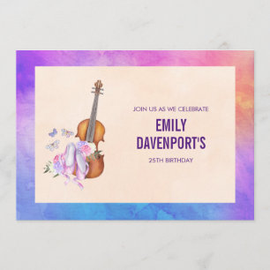 Violin, Ballet Shoes and Butterflies Birthday Invitation