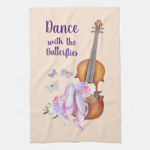 Violin, ballet Shoes and Butterflies Dance Kitchen Towel