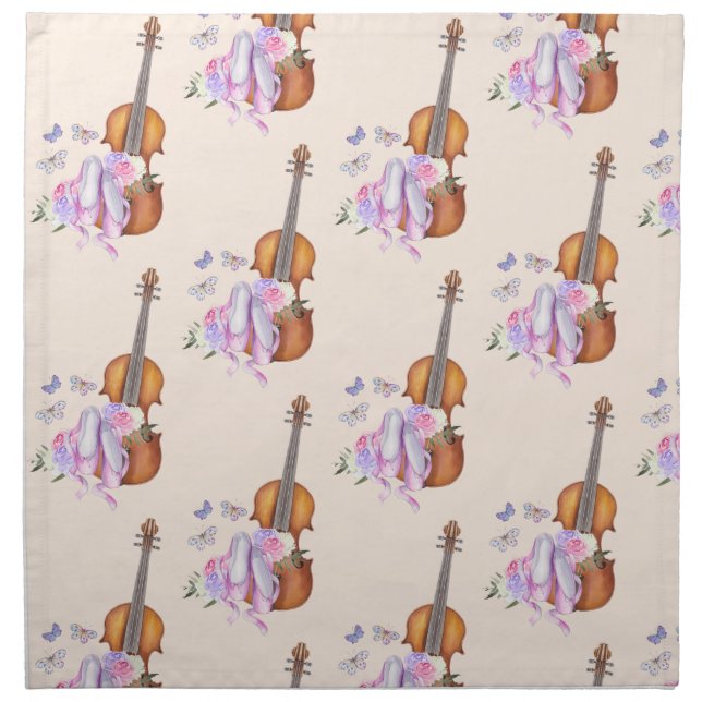 Violin, Ballet Shoes and Butterflies Pattern Cloth Napkin (Front)