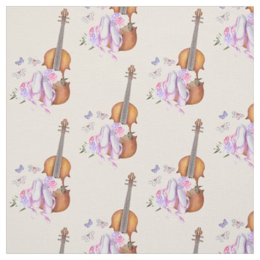 Violin, Ballet Shoes and Butterflies Pattern Fabric