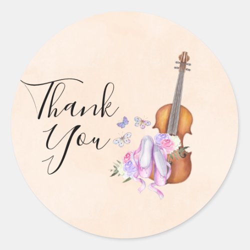 Violin Ballet Shoes and Butterflies Thank You Classic Round Sticker