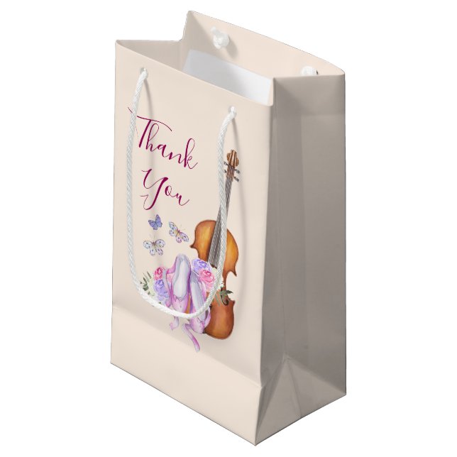 Violin, Ballet Shoes and Butterflies Thank You Small Gift Bag (Front Angled)