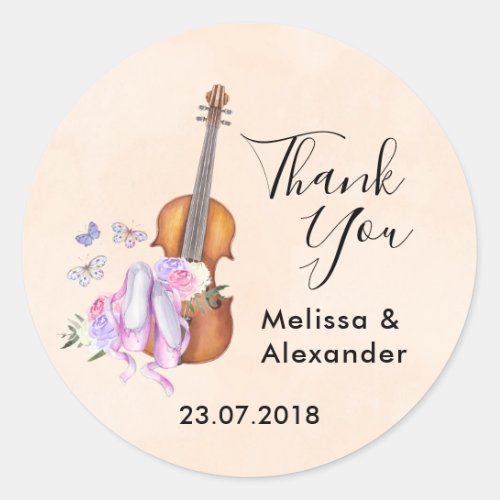 Violin Ballet Shoes and Butterflies Wedding Classic Round Sticker