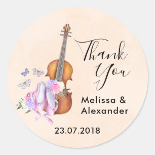 Violin, Ballet Shoes and Butterflies Wedding Classic Round Sticker
