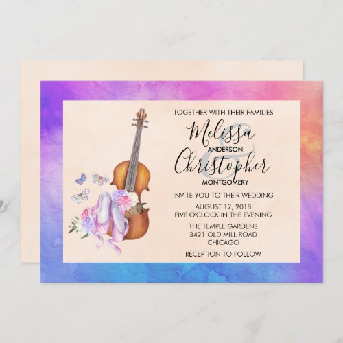 Violin Ballet Shoes and Butterflies Wedding Invitation