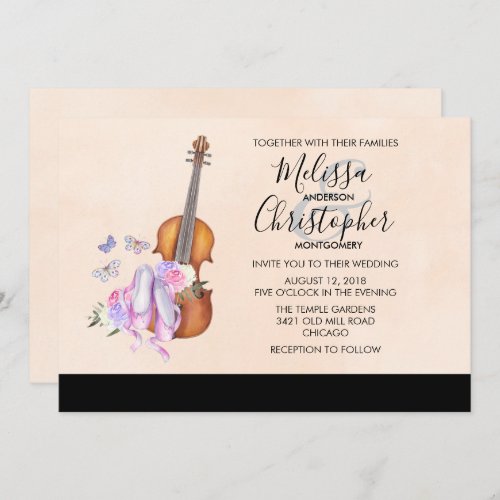 Violin Ballet Shoes and Butterflies Wedding Invitation