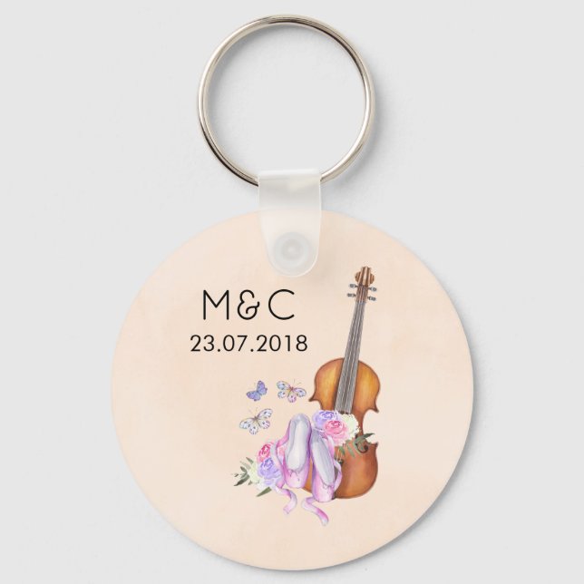 Violin, ballet Shoes and Butterflies Wedding Keychain (Front)