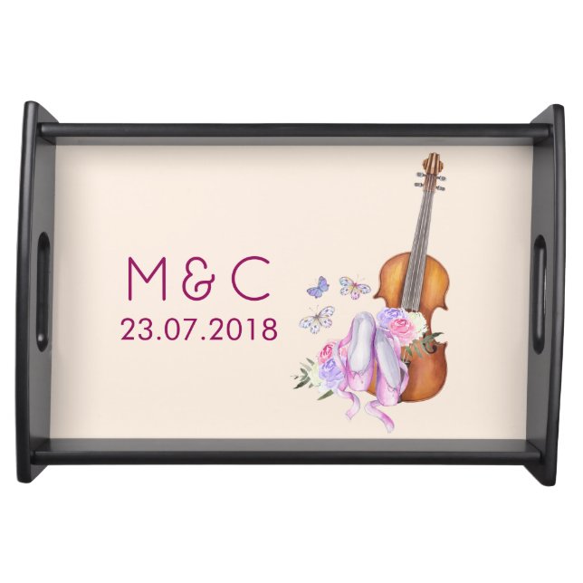 Violin, Ballet Shoes and Butterflies Wedding Serving Tray (Front)