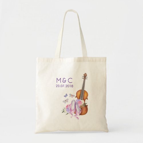 Violin ballet Shoes and Butterflies Wedding Tote Bag