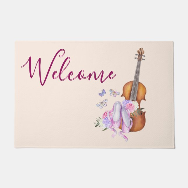 Violin, Ballet Shoes and Butterflies Welcome Doormat (Front)
