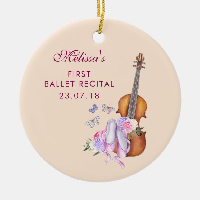 Violin, Ballet Shoes & Butterflies Ballet Recital Ceramic Ornament (Front)