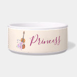 Violin, Ballet Shoes, Flowers and Butterflies<br><div class="desc">A personalized pet bowl with a soft feminine design. Illustrated with a watercolor image of a wooden violin,  some pink ballet slippers resting against it and decorated with flowers and butterflies.  Set on a peach pink colored background.</div>