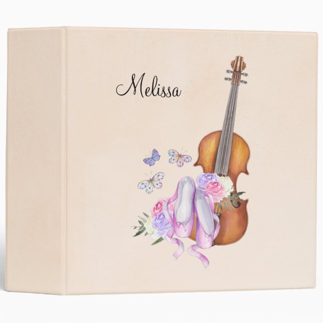 Violin, Ballet Shoes, Flowers and Butterflies 3 Ring Binder (Front/Spine)