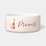 Violin, Ballet Shoes, Flowers and Butterflies Bowl<br><div class="desc">A personalized pet bowl with a soft feminine design. Illustrated with a watercolor image of a wooden violin,  some pink ballet slippers resting against it and decorated with flowers and butterflies.  Set on a peach pink colored background.</div>