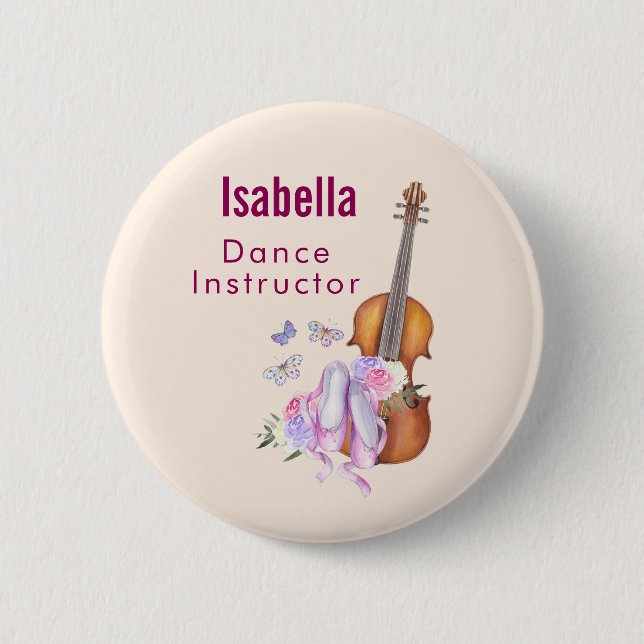 Violin, Ballet Shoes, Flowers and Butterflies Button (Front)