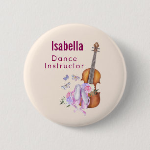 Violin, Ballet Shoes, Flowers and Butterflies Button