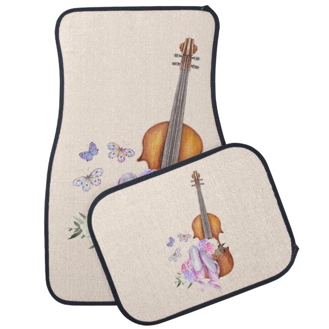 Violin, Ballet Shoes, Flowers and Butterflies Car Floor Mat (Set)