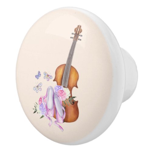 Violin Ballet Shoes Flowers and Butterflies Ceramic Knob