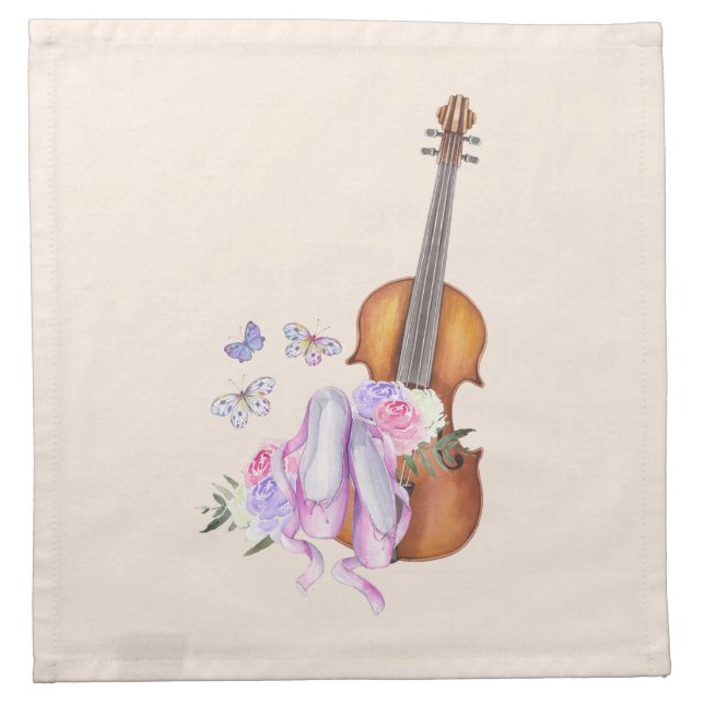 Violin, Ballet Shoes, Flowers and Butterflies Cloth Napkin (Front)