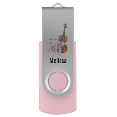 Violin Ballet Shoes Flowers and Butterflies Flash Drive