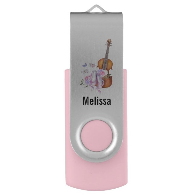 Violin, Ballet Shoes, Flowers and Butterflies Flash Drive (Front Vertical)