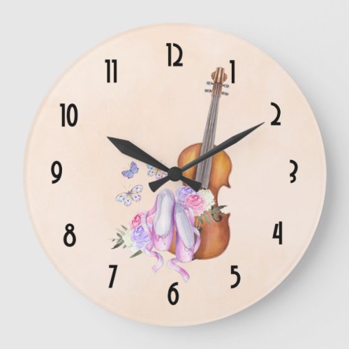 Violin Ballet Shoes Flowers and Butterflies Large Clock