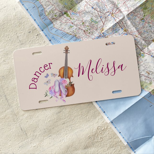 Violin, Ballet Shoes, Flowers and Butterflies License Plate (In Situ)