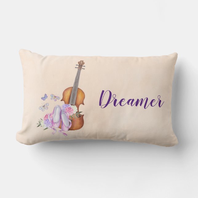 Violin, Ballet Shoes, Flowers and Butterflies Lumbar Pillow (Front)