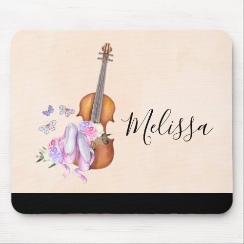 Violin Ballet Shoes Flowers and Butterflies Mouse Pad