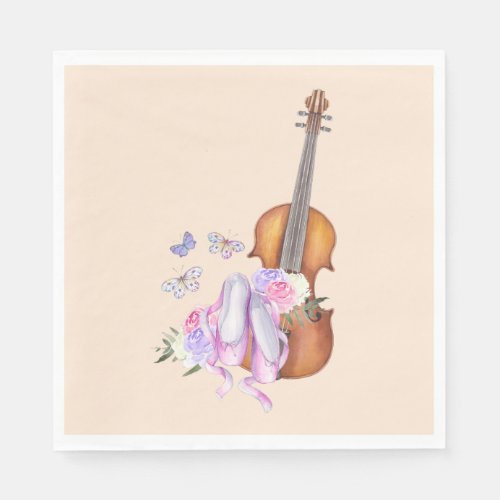 Violin Ballet Shoes Flowers and Butterflies Napkins