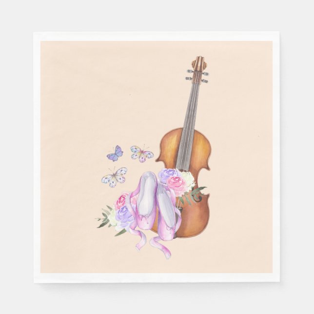 Violin, Ballet Shoes, Flowers and Butterflies Napkins (Front)